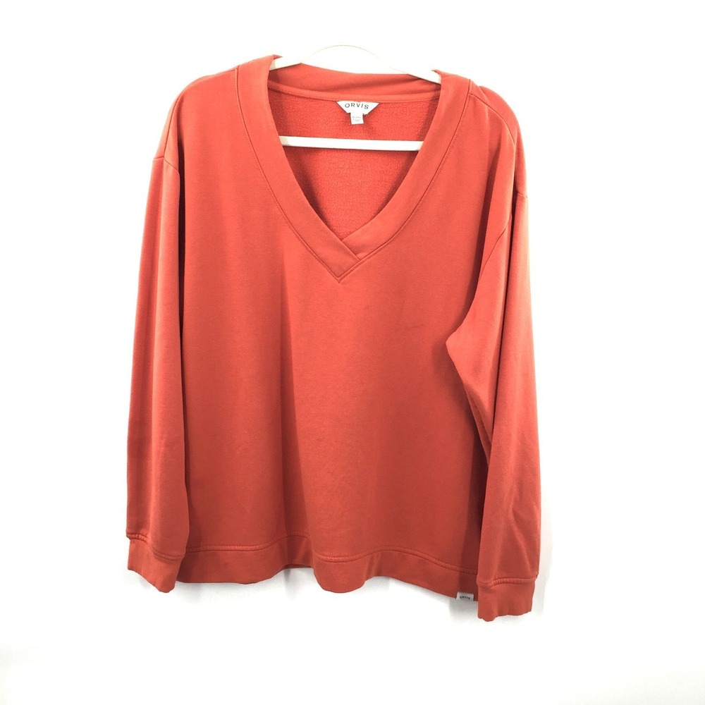 Orvis Orange V-Neck Long Sleeve sweatshirt soft‎ outdoor casual comfy cozy XL